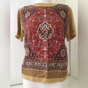 Angelina Red and Brown Patterned Short Sleeve Top